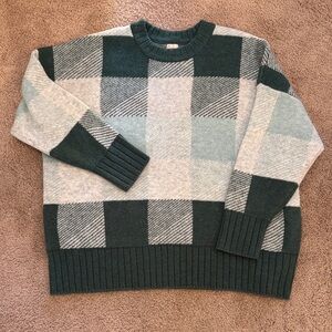 a new day Plaid Crewneck Sweater - Dark Green and Light Gray